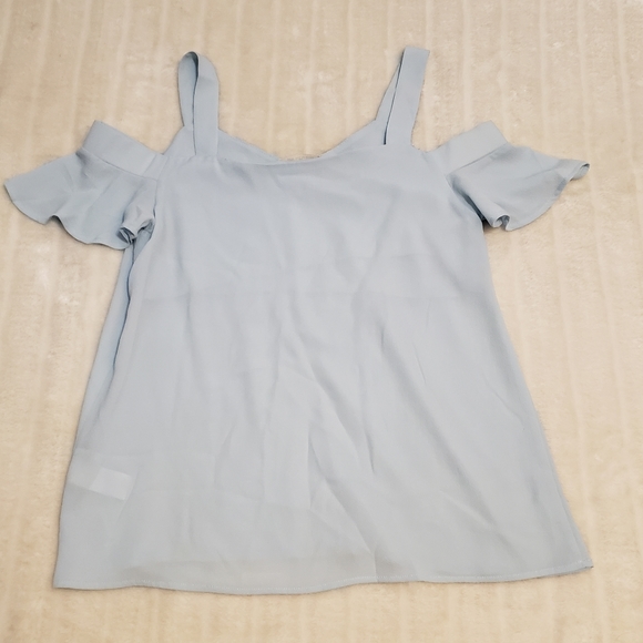 Monteau Baby Blue Flutter Sleeve Cold Shoulder Blouse - Picture 7 of 12